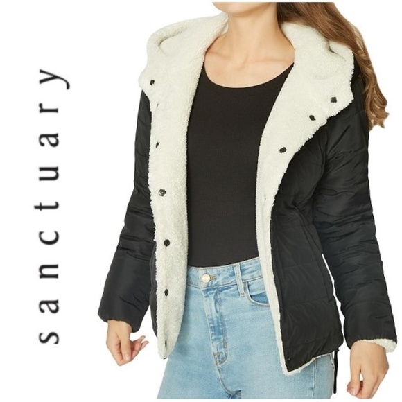 NWT SANCTUARY Reversible Sherpa Puffer Jacket Coat - Picture 1 of 9